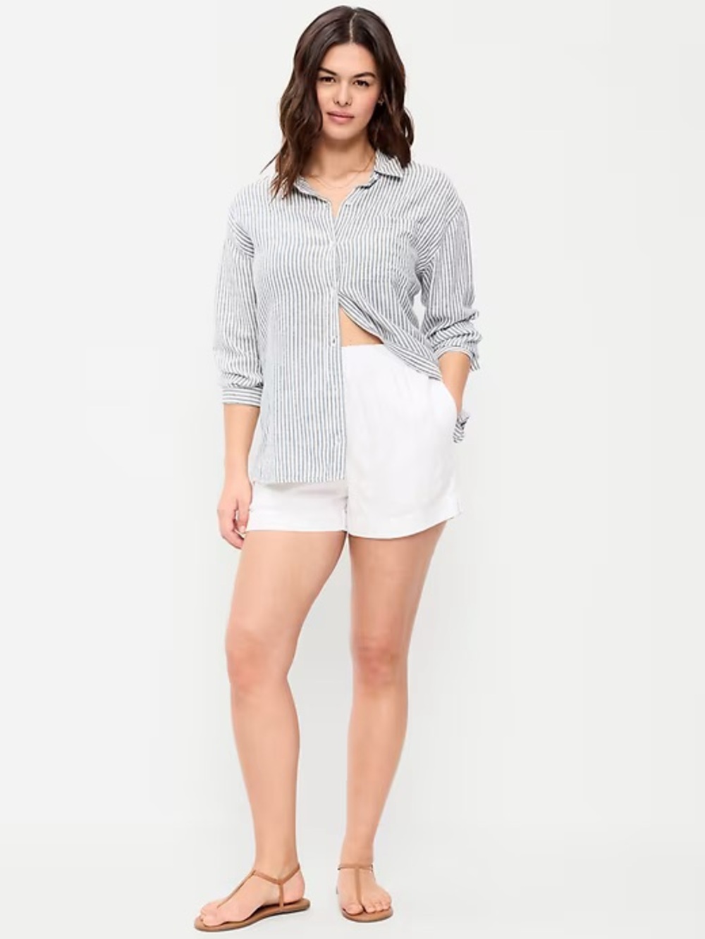 NWT XL Old Navy High-Waisted Linen-Blend Shorts in Cream 3.5” inseam